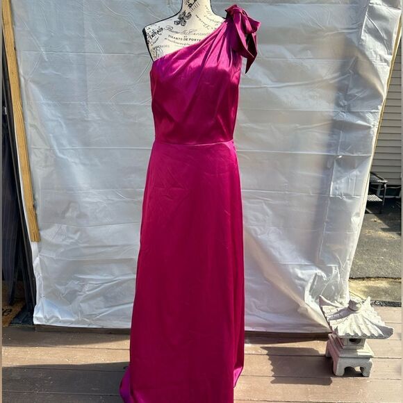 Dessy Collection Size 8 fuchsia color, one shoulder gown rayon and spandex. - Picture 1 of 12